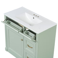VanityFus 36-in Green Bathroom Vanity Single Sink Combo Ceramic Top 1 Soft Close Door 4 drawers Undermount Adjustable Shelves