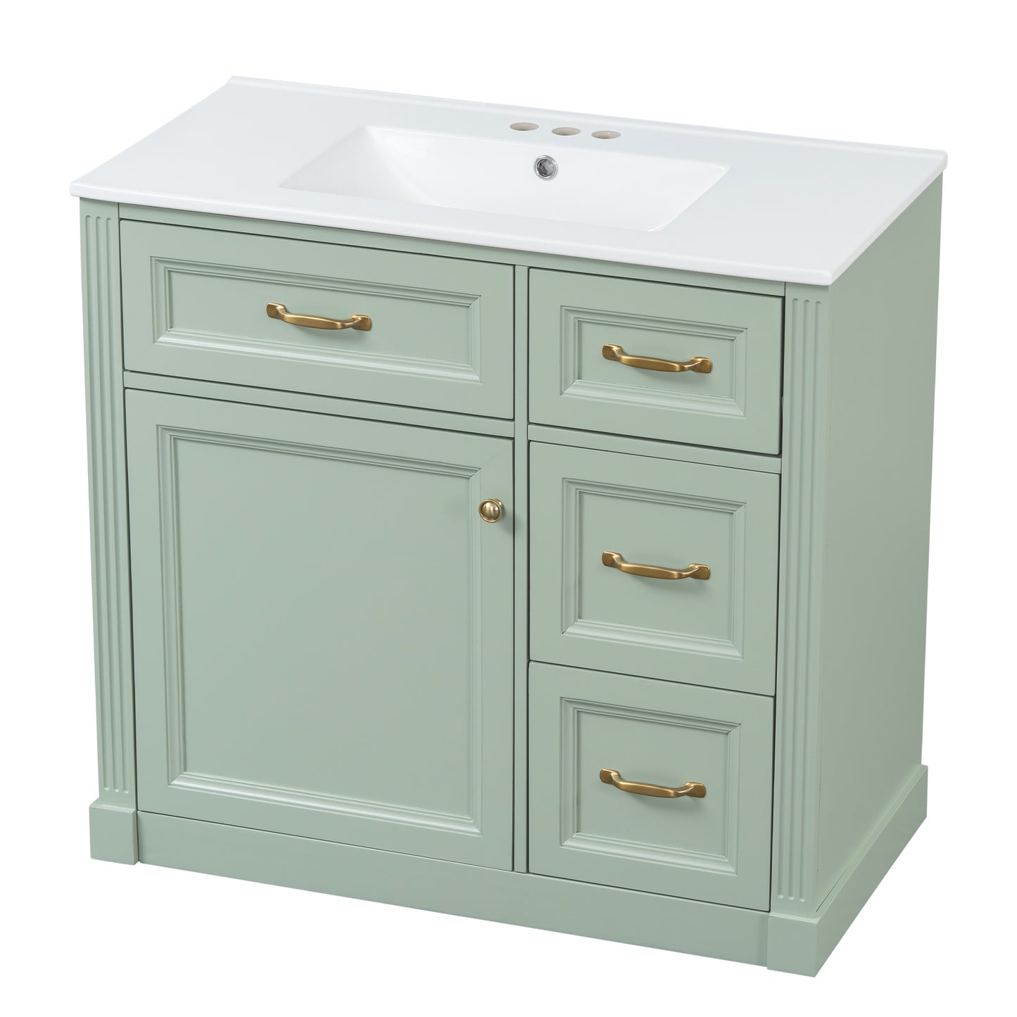 VanityFus 36-in Green Bathroom Vanity Single Sink Combo Ceramic Top 1 Soft Close Door 4 drawers Undermount Adjustable Shelves