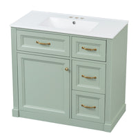VanityFus 36-in Green Bathroom Vanity Single Sink Combo Ceramic Top 1 Soft Close Door 4 drawers Undermount Adjustable Shelves