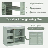 VanityFus 36-in Green Bathroom Vanity Single Sink Combo Ceramic Top 1 Soft Close Door 4 drawers Undermount Adjustable Shelves