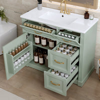 VanityFus 36-in Green Bathroom Vanity Single Sink Combo Ceramic Top 1 Soft Close Door 4 drawers Undermount Adjustable Shelves