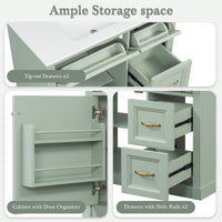 VanityFus 36-in Green Bathroom Vanity Single Sink Combo Ceramic Top 1 Soft Close Door 4 drawers Undermount Adjustable Shelves