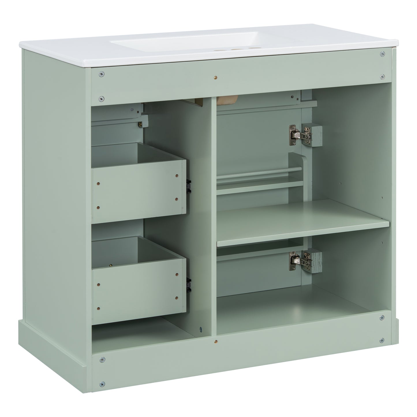 VanityFus 36-in Green Bathroom Vanity Single Sink Combo Ceramic Top 1 Soft Close Door 4 drawers Undermount Adjustable Shelves