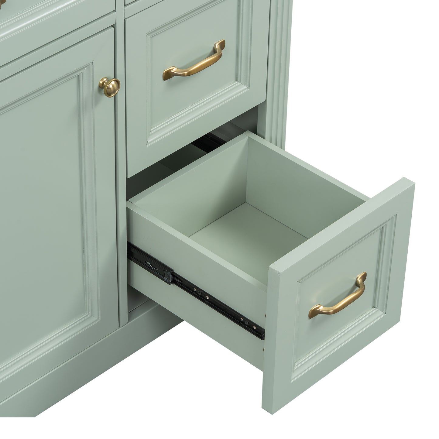 VanityFus 36-in Green Bathroom Vanity Single Sink Combo Ceramic Top 1 Soft Close Door 4 drawers Undermount Adjustable Shelves