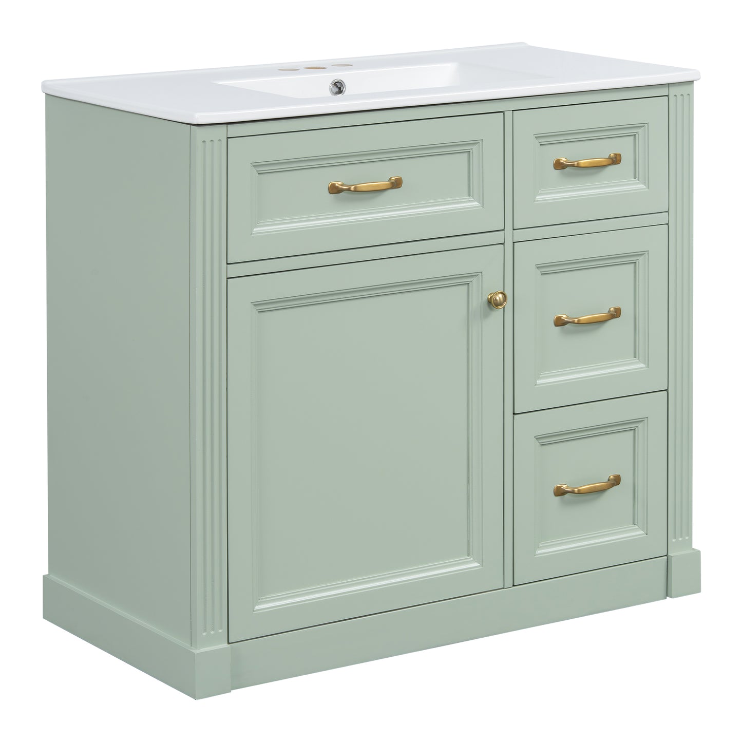 VanityFus 36-in Green Bathroom Vanity Single Sink Combo Ceramic Top 1 Soft Close Door 4 drawers Undermount Adjustable Shelves