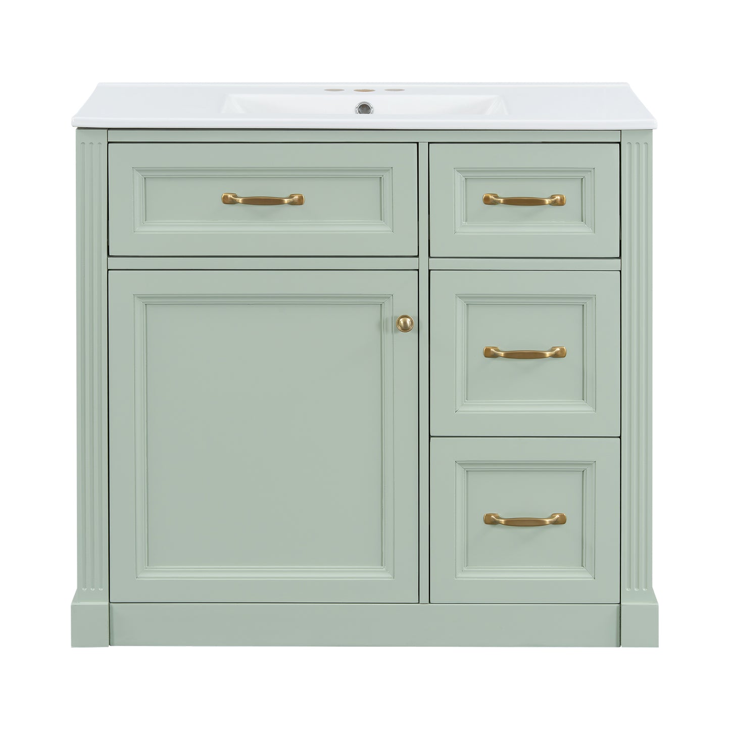 VanityFus 36-in Green Bathroom Vanity Single Sink Combo Ceramic Top 1 Soft Close Door 4 drawers Undermount Adjustable Shelves