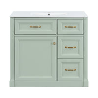 VanityFus 36-in Green Bathroom Vanity Single Sink Combo Ceramic Top 1 Soft Close Door 4 drawers Undermount Adjustable Shelves