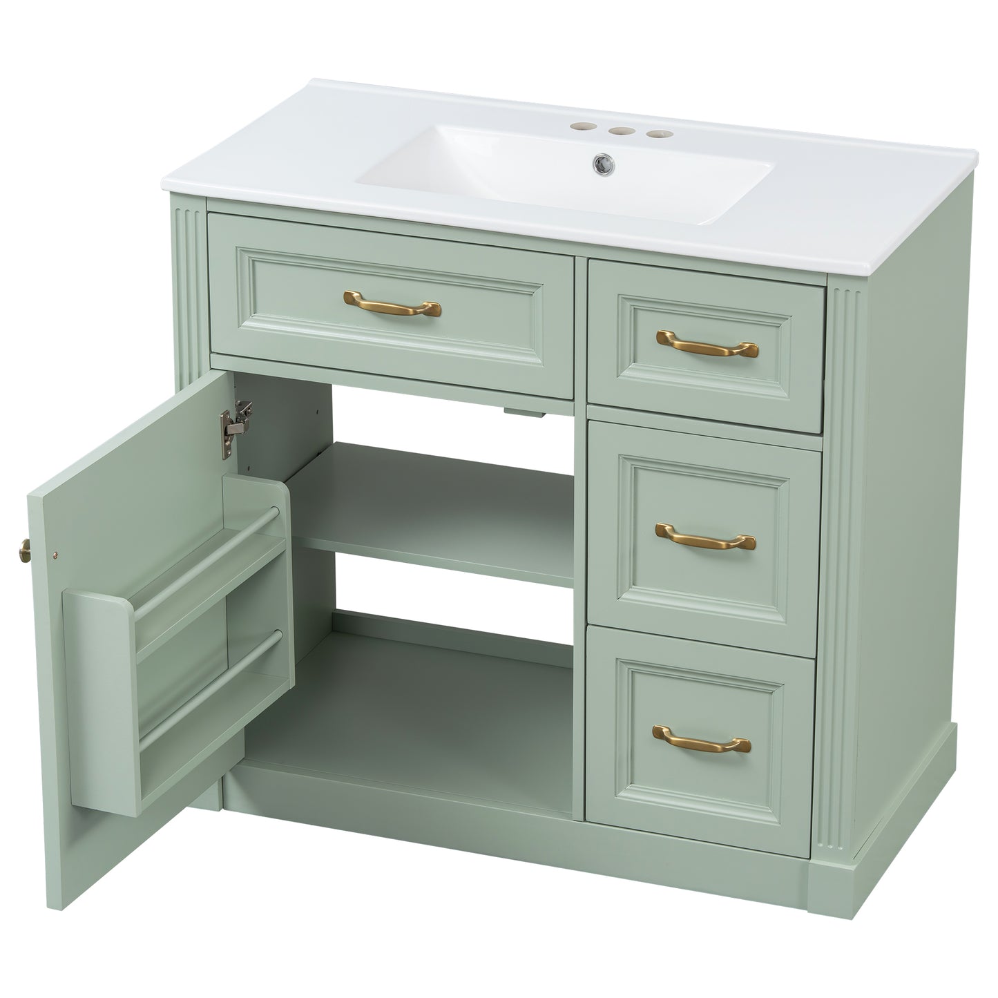 VanityFus 36-in Green Bathroom Vanity Single Sink Combo Ceramic Top 1 Soft Close Door 4 drawers Undermount Adjustable Shelves