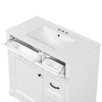 VanityFus 36-in White Bathroom Vanity Single Sink Combo Ceramic Top 1 Soft Close Door 4 drawers Undermount Adjustable Shelves
