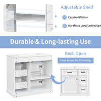 VanityFus 36-in White Bathroom Vanity Single Sink Combo Ceramic Top 1 Soft Close Door 4 drawers Undermount Adjustable Shelves