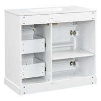 VanityFus 36-in White Bathroom Vanity Single Sink Combo Ceramic Top 1 Soft Close Door 4 drawers Undermount Adjustable Shelves