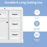 VanityFus 36-in White Bathroom Vanity Single Sink Combo Ceramic Top 1 Soft Close Door 4 drawers Undermount Adjustable Shelves