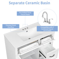 VanityFus 36-in White Bathroom Vanity Single Sink Combo Ceramic Top 1 Soft Close Door 4 drawers Undermount Adjustable Shelves