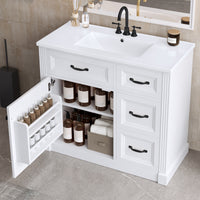 VanityFus 36-in White Bathroom Vanity Single Sink Combo Ceramic Top 1 Soft Close Door 4 drawers Undermount Adjustable Shelves