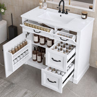 VanityFus 36-in White Bathroom Vanity Single Sink Combo Ceramic Top 1 Soft Close Door 4 drawers Undermount Adjustable Shelves