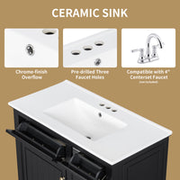VanityFus 36-in Black Bathroom Vanity Single Sink Combo Ceramic Top 1 Soft Close Door 4 drawers Undermount Adjustable Shelves