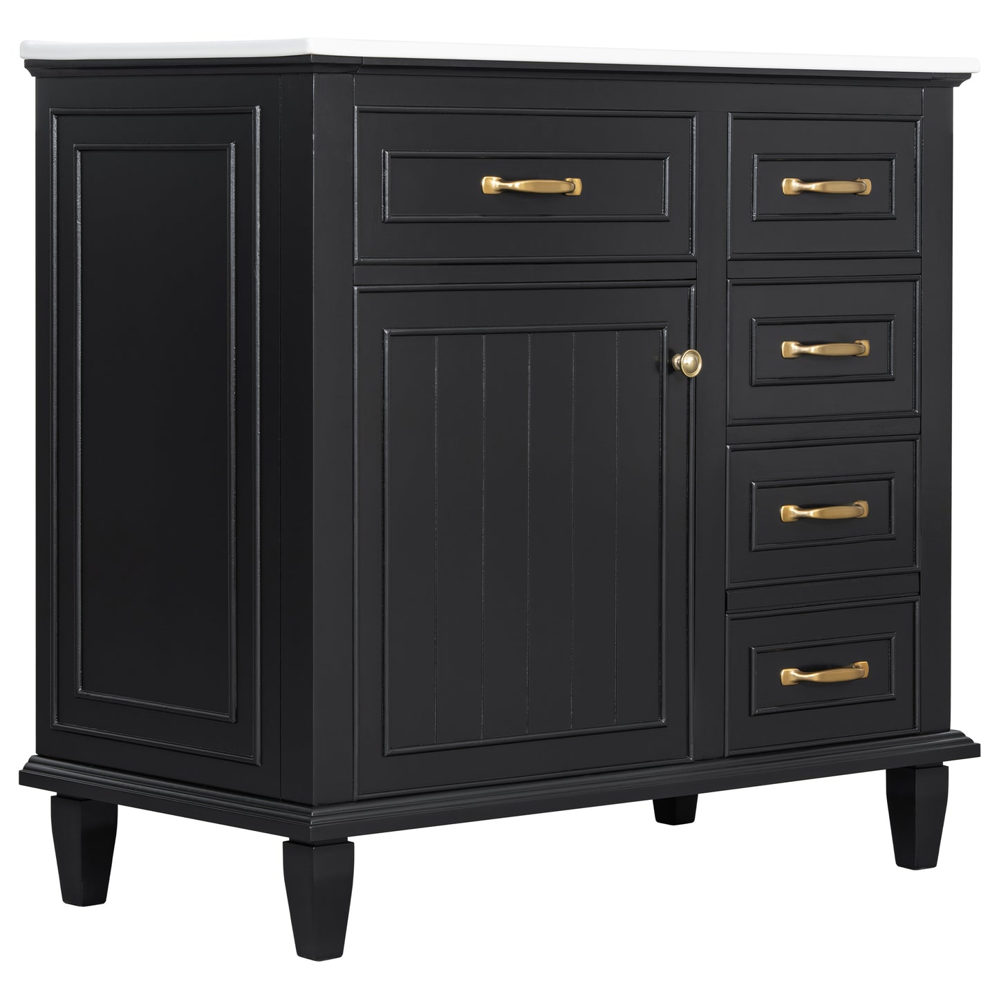 VanityFus 36-in Black Bathroom Vanity Single Sink Combo Ceramic Top 1 Soft Close Door 4 drawers Undermount Adjustable Shelves