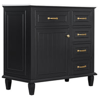 VanityFus 36-in Black Bathroom Vanity Single Sink Combo Ceramic Top 1 Soft Close Door 4 drawers Undermount Adjustable Shelves
