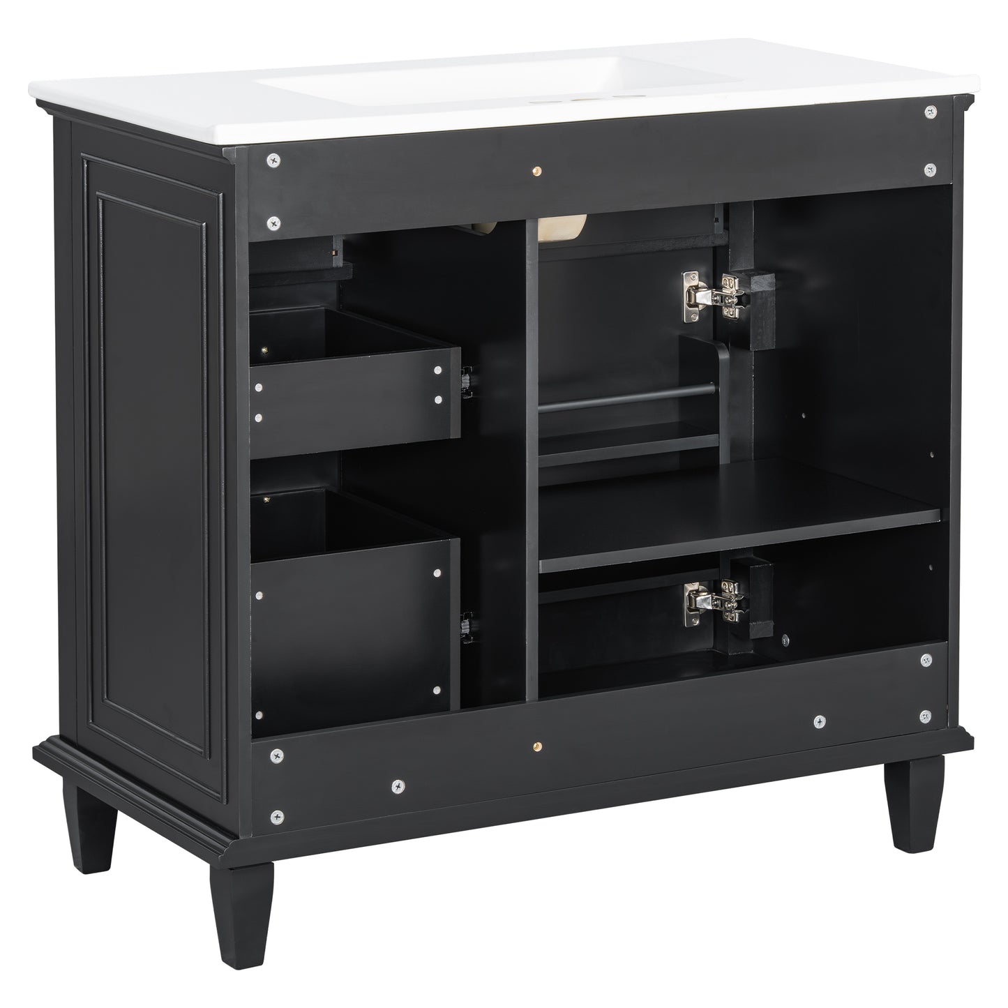 VanityFus 36-in Black Bathroom Vanity Single Sink Combo Ceramic Top 1 Soft Close Door 4 drawers Undermount Adjustable Shelves
