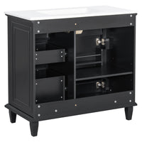 VanityFus 36-in Black Bathroom Vanity Single Sink Combo Ceramic Top 1 Soft Close Door 4 drawers Undermount Adjustable Shelves