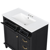 VanityFus 36-in Black Bathroom Vanity Single Sink Combo Ceramic Top 1 Soft Close Door 4 drawers Undermount Adjustable Shelves