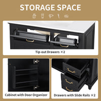 VanityFus 36-in Black Bathroom Vanity Single Sink Combo Ceramic Top 1 Soft Close Door 4 drawers Undermount Adjustable Shelves