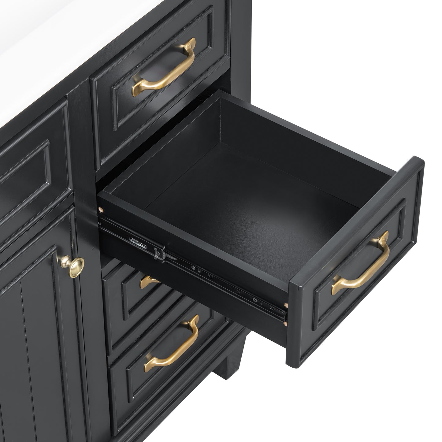 VanityFus 36-in Black Bathroom Vanity Single Sink Combo Ceramic Top 1 Soft Close Door 4 drawers Undermount Adjustable Shelves