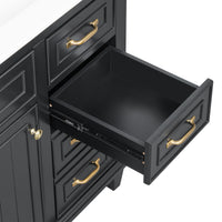 VanityFus 36-in Black Bathroom Vanity Single Sink Combo Ceramic Top 1 Soft Close Door 4 drawers Undermount Adjustable Shelves