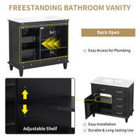 VanityFus 36-in Black Bathroom Vanity Single Sink Combo Ceramic Top 1 Soft Close Door 4 drawers Undermount Adjustable Shelves