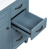 VanityFus 36-in Blue Grey Bathroom Vanity Single Sink Combo Ceramic Top 1 Soft Close Door 4 drawers Undermount Adjustable Shelves