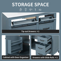 VanityFus 36-in Blue Grey Bathroom Vanity Single Sink Combo Ceramic Top 1 Soft Close Door 4 drawers Undermount Adjustable Shelves