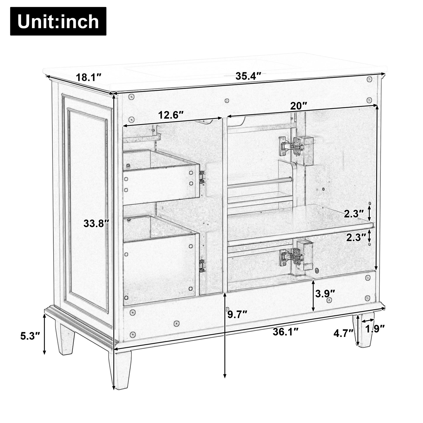 VanityFus 36-in Blue Grey Bathroom Vanity Single Sink Combo Ceramic Top 1 Soft Close Door 4 drawers Undermount Adjustable Shelves