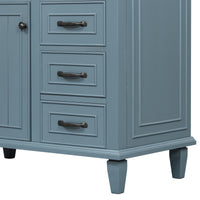VanityFus 36-in Blue Grey Bathroom Vanity Single Sink Combo Ceramic Top 1 Soft Close Door 4 drawers Undermount Adjustable Shelves