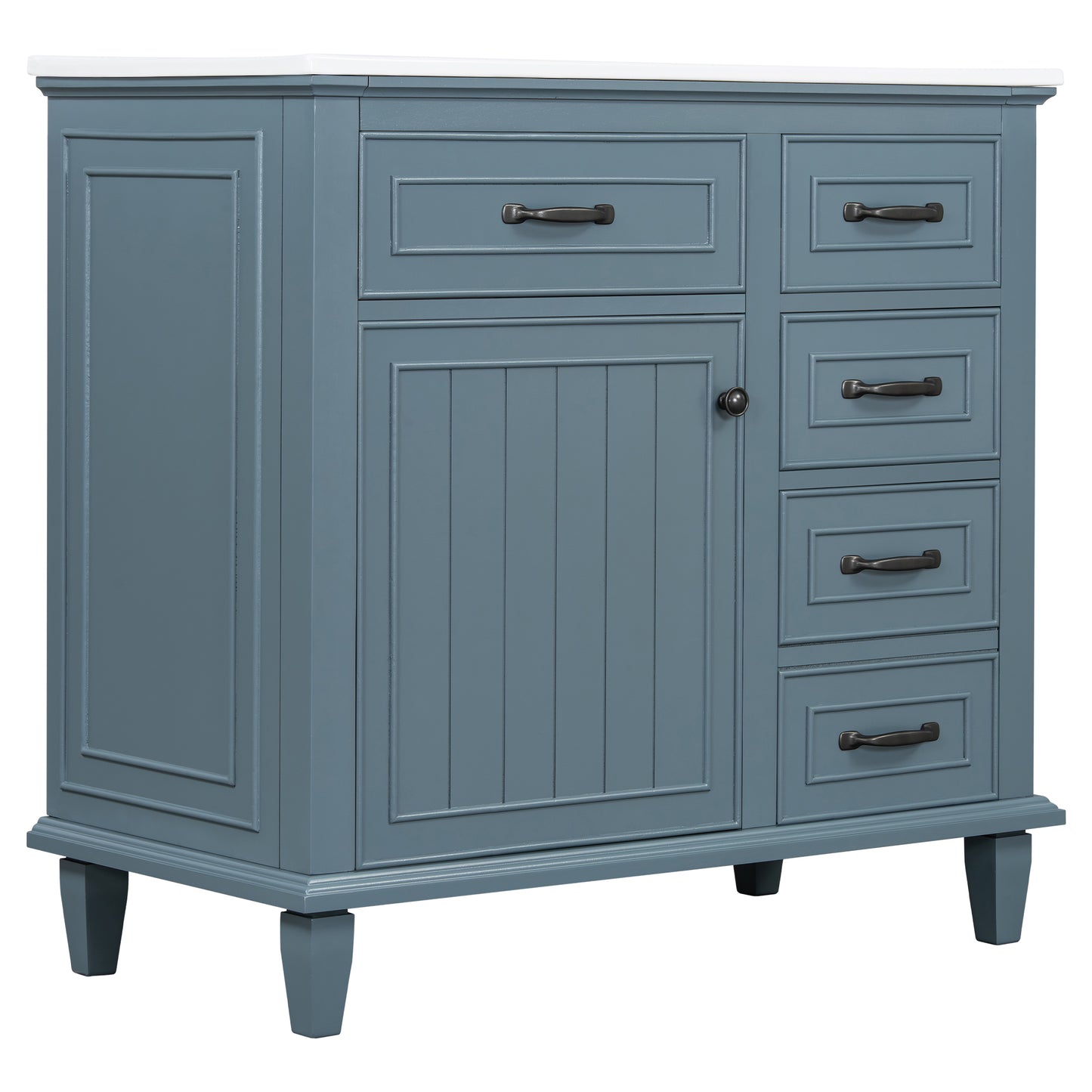 VanityFus 36-in Blue Grey Bathroom Vanity Single Sink Combo Ceramic Top 1 Soft Close Door 4 drawers Undermount Adjustable Shelves
