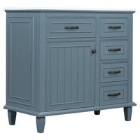 VanityFus 36-in Blue Grey Bathroom Vanity Single Sink Combo Ceramic Top 1 Soft Close Door 4 drawers Undermount Adjustable Shelves