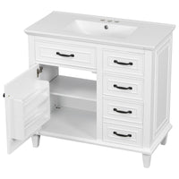 VanityFus 36-in Bathroom Vanity White Single Sink Combo with Ceramic Top 1 Soft Close Door 4 Drawers Adjustable Shelves