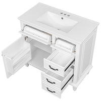 VanityFus 36-in Bathroom Vanity White Single Sink Combo with Ceramic Top 1 Soft Close Door 4 Drawers Adjustable Shelves