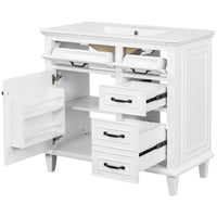 VanityFus 36-in Bathroom Vanity White Single Sink Combo with Ceramic Top 1 Soft Close Door 4 Drawers Adjustable Shelves
