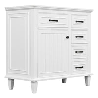 VanityFus 36-in Bathroom Vanity White Single Sink Combo with Ceramic Top 1 Soft Close Door 4 Drawers Adjustable Shelves