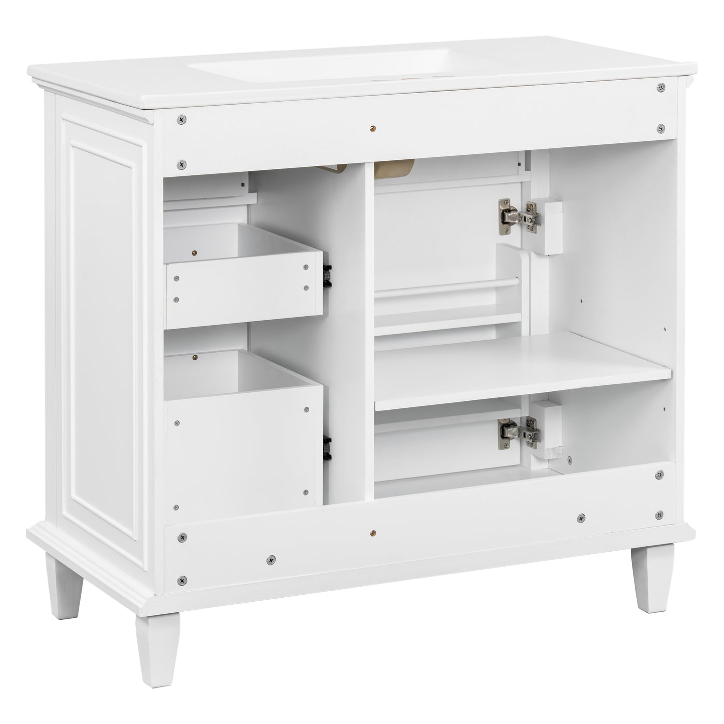 VanityFus 36-in Bathroom Vanity White Single Sink Combo with Ceramic Top 1 Soft Close Door 4 Drawers Adjustable Shelves