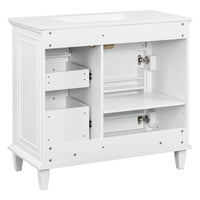 VanityFus 36-in Bathroom Vanity White Single Sink Combo with Ceramic Top 1 Soft Close Door 4 Drawers Adjustable Shelves