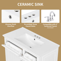 VanityFus 36-in Bathroom Vanity White Single Sink Combo with Ceramic Top 1 Soft Close Door 4 Drawers Adjustable Shelves