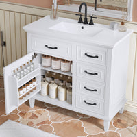 VanityFus 36-in Bathroom Vanity White Single Sink Combo with Ceramic Top 1 Soft Close Door 4 Drawers Adjustable Shelves