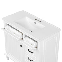 VanityFus 36-in Bathroom Vanity White Single Sink Combo with Ceramic Top 1 Soft Close Door 4 Drawers Adjustable Shelves
