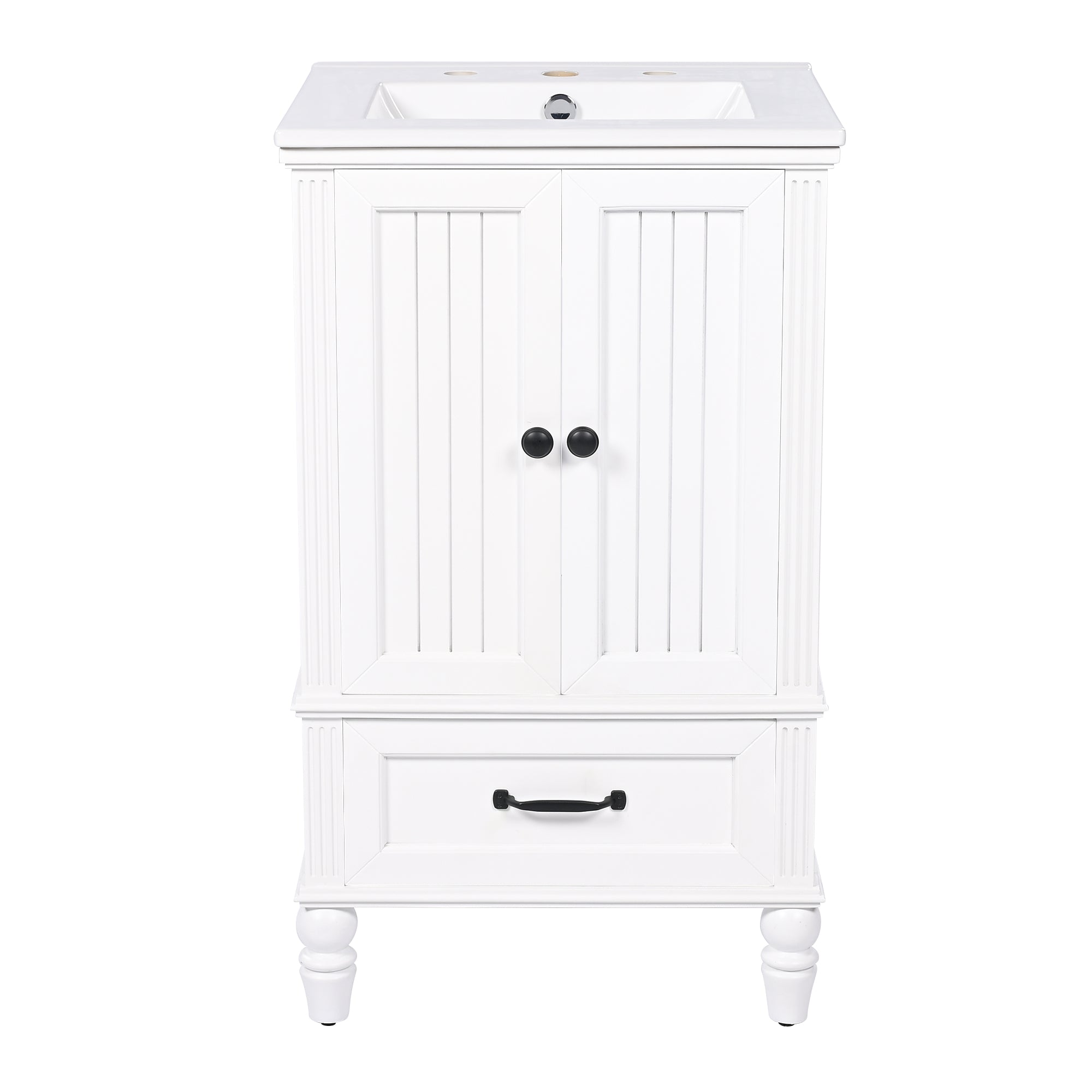 VanityFus 20-in Bathroom Vanity White Single Sink Combo with Ceramic Top 2 Doors 1 Drawer