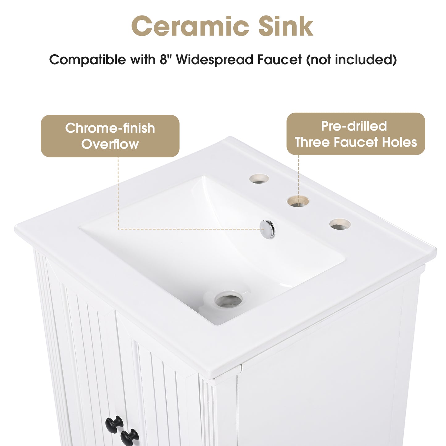 VanityFus 20-in Bathroom Vanity White Single Sink Combo with Ceramic Top 2 Doors 1 Drawer
