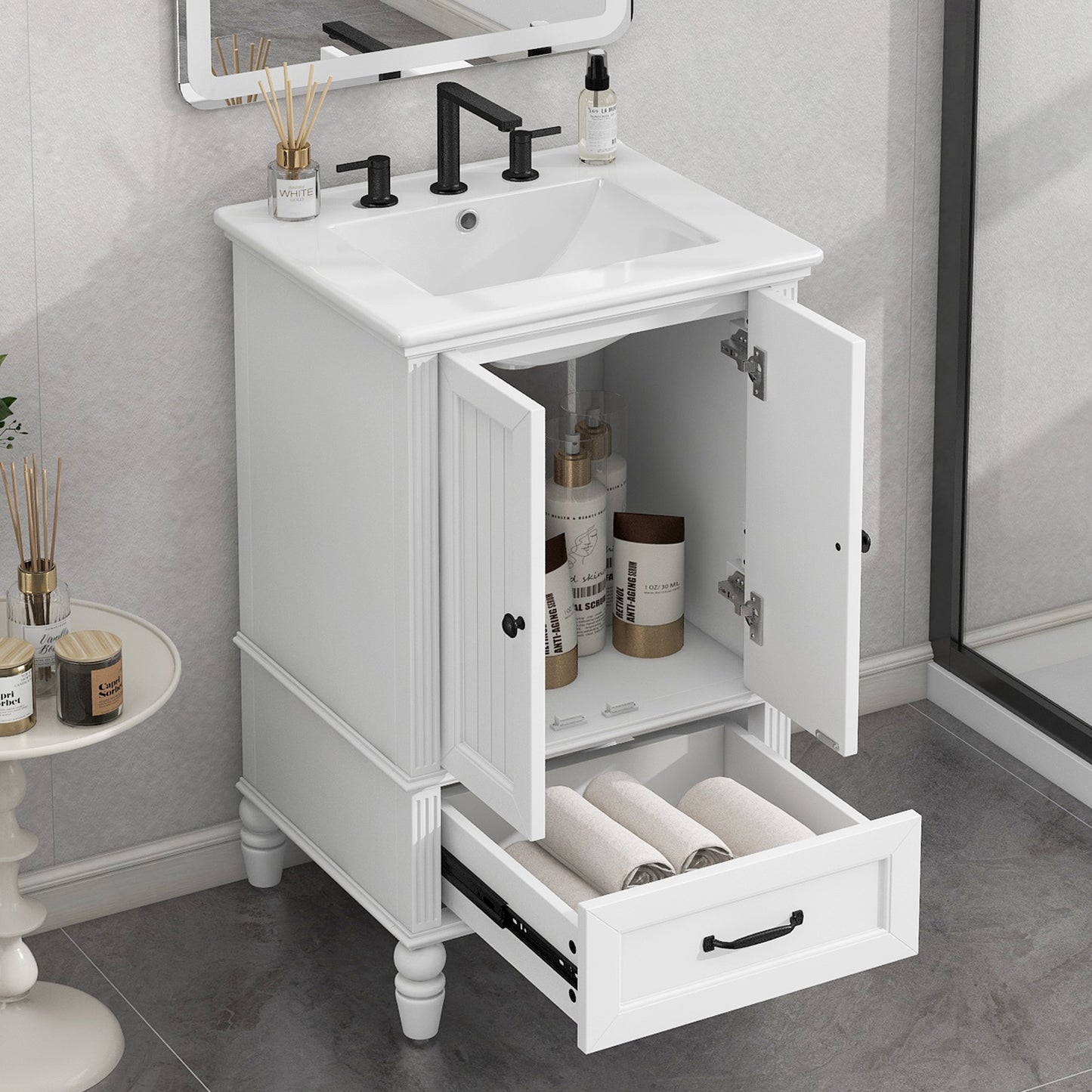 VanityFus 20-in Bathroom Vanity White Single Sink Combo with Ceramic Top 2 Doors 1 Drawer
