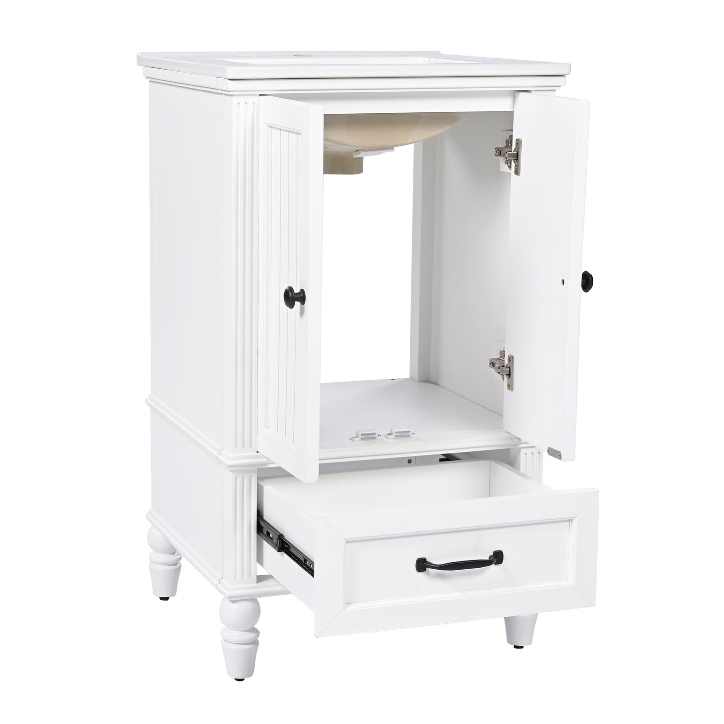 VanityFus 20-in Bathroom Vanity White Single Sink Combo with Ceramic Top 2 Doors 1 Drawer