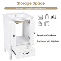 VanityFus 20-in Bathroom Vanity White Single Sink Combo with Ceramic Top 2 Doors 1 Drawer