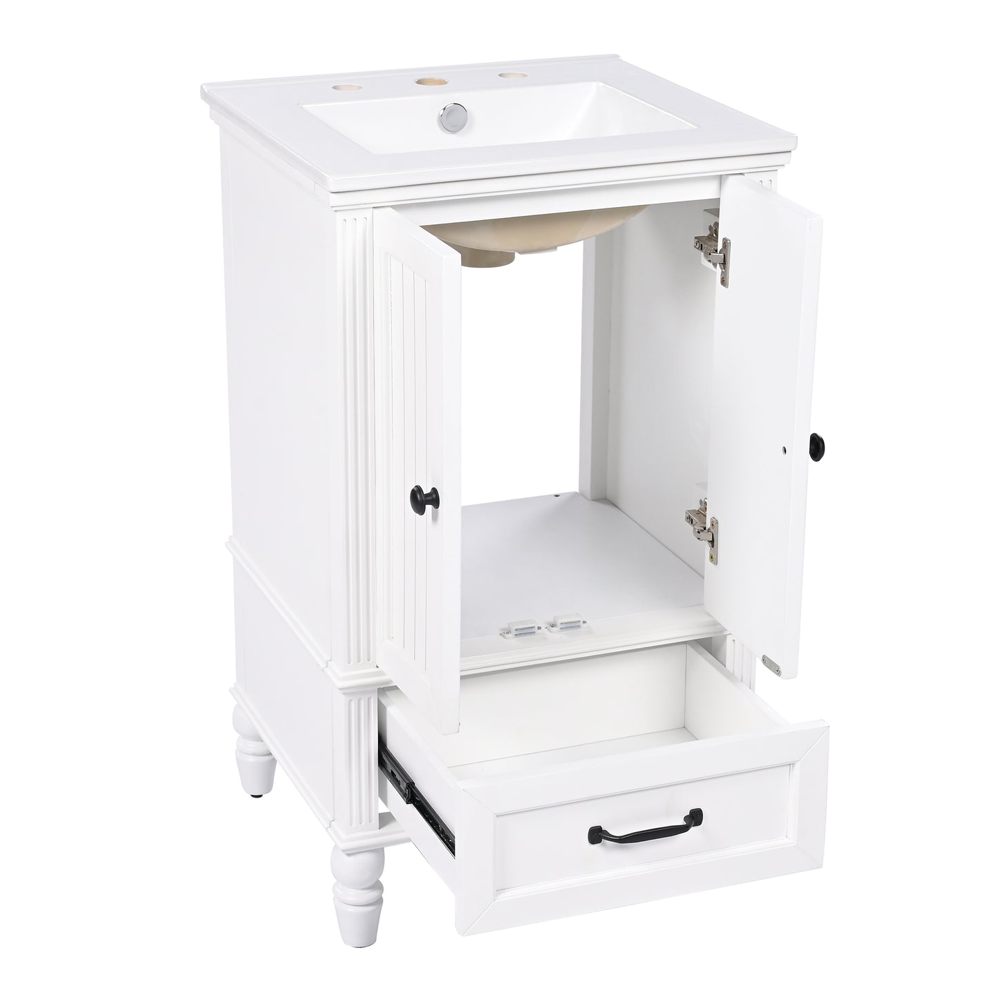 VanityFus 20-in Bathroom Vanity White Single Sink Combo with Ceramic Top 2 Doors 1 Drawer